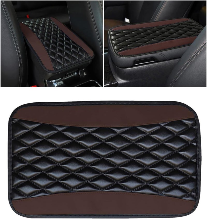Couslcd Auto Center Console Pad, Universal Waterproof Armrest Seat Box Cover, Car Interior Accessories, Leather Auto Armrest Cover Protector for Most Vehicle, SUV, Truck (Brown) - Image 1